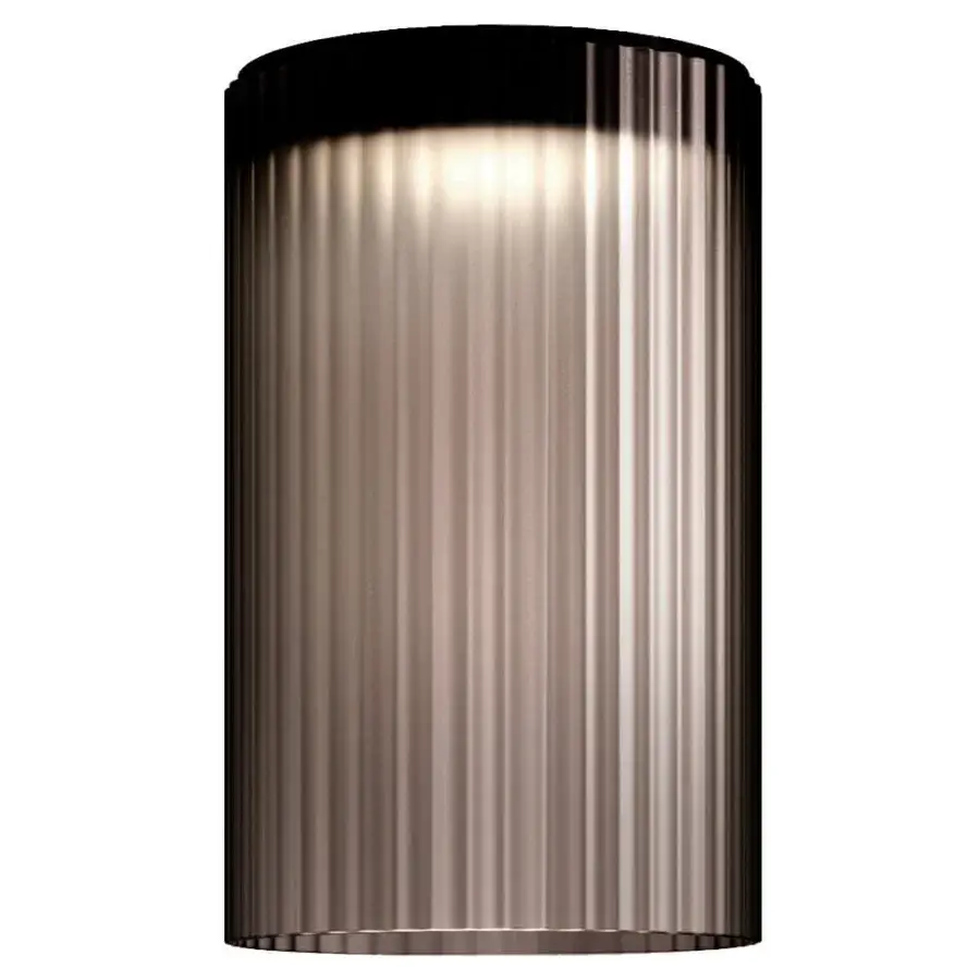 Exclusive Kundalini Giass ceiling lamp with vertical ribbed detailing in glossy bronze blown sandblasted glass