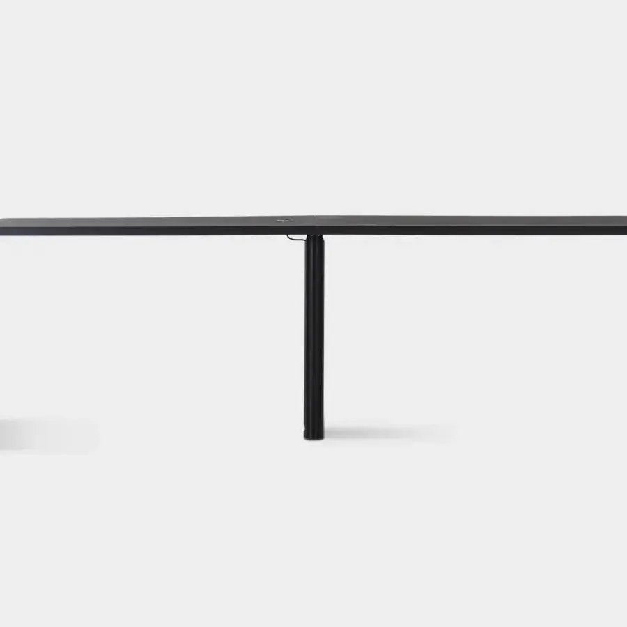 Elegant Lapalma Brunch workstation with a curved wooden top and black powder-coated metal base crafted in Italy