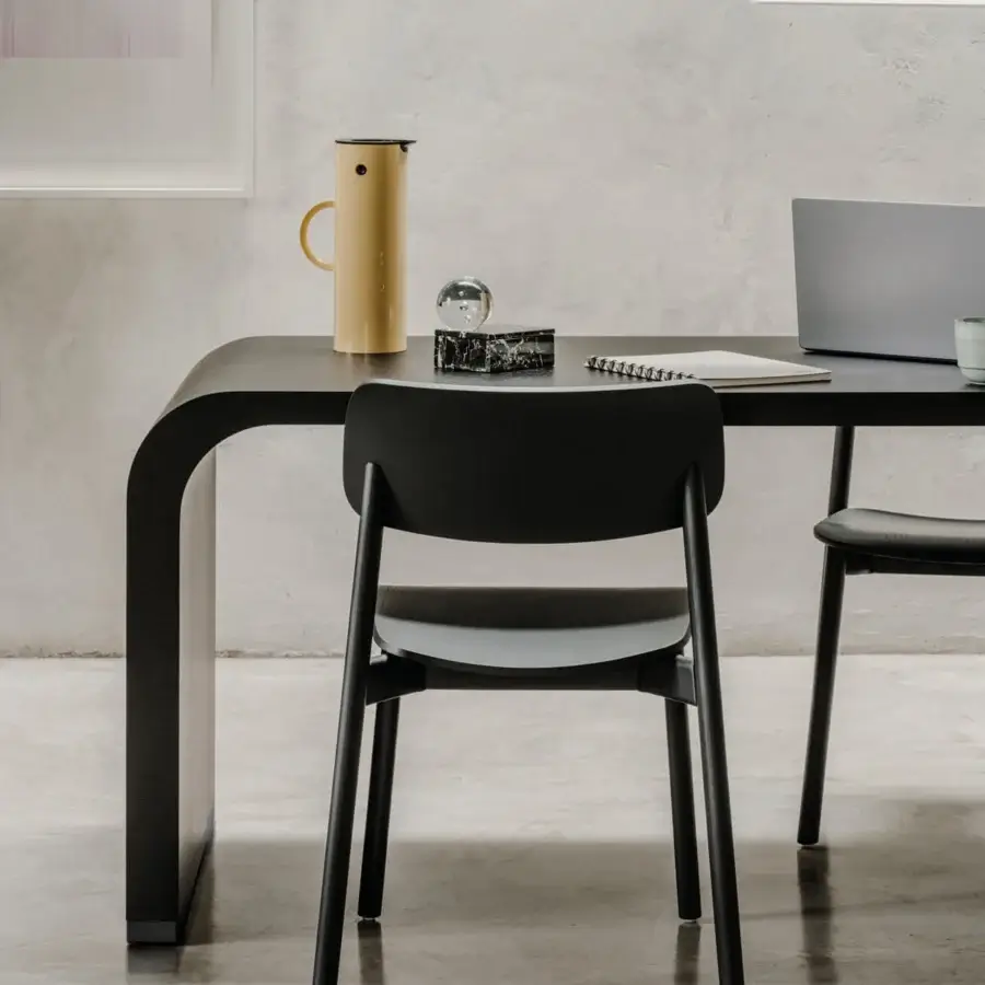 Exceptional Lapalma Brunch workstation with a dark-toned wooden top and black powder-coated metal base crafted in Italy