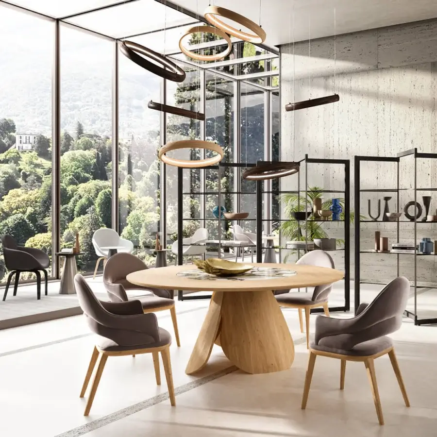 Exceptional Ozzio Italia Veliero table crafted in light wood with a patterned inlay and organically shaped sails