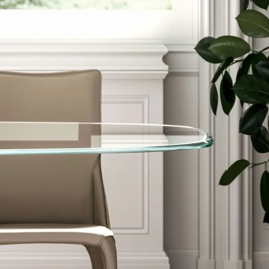 Exceptional Ozzio Italia Gem table with clear glass, beveled edges and painted sheet metal base crafted in Italy