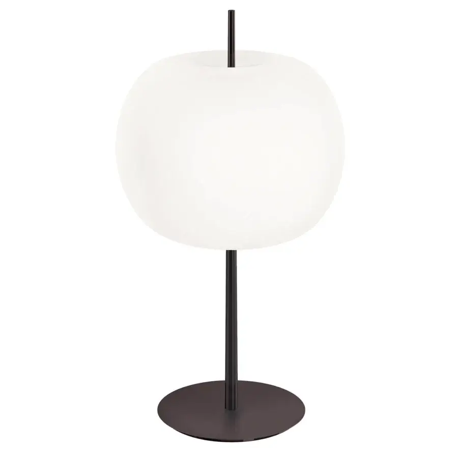Superior Kundalini Kushi XL lamp with mouth-blown dual-layer opal glass and matte black metallic body