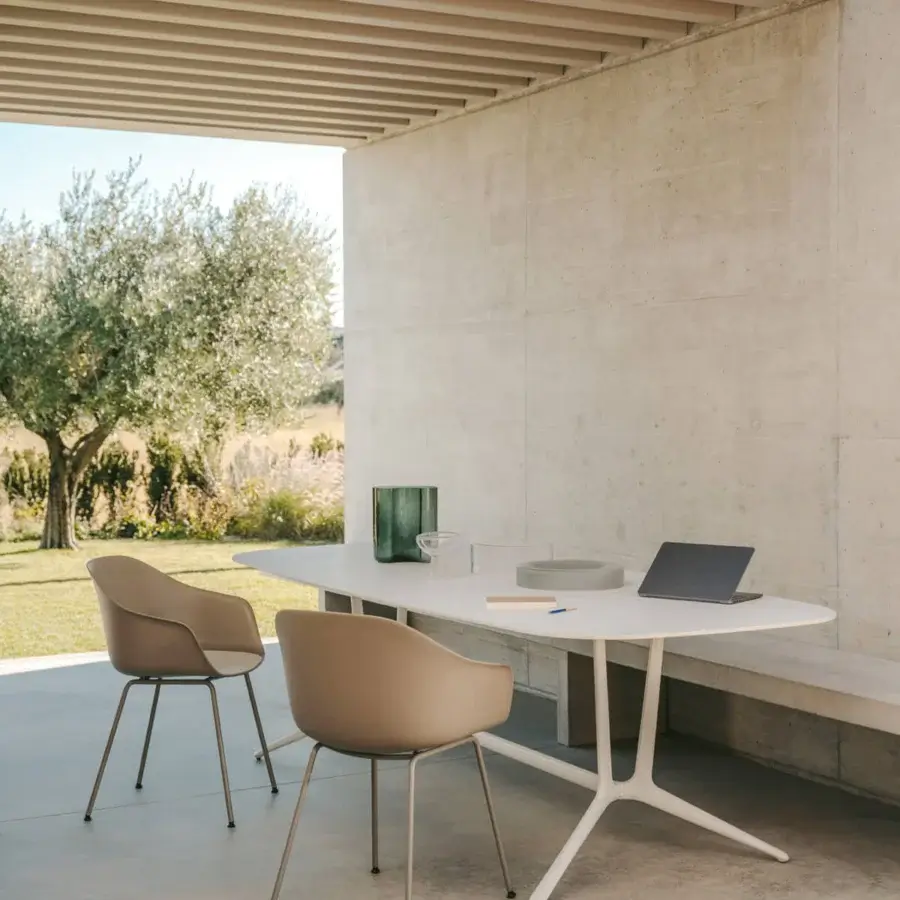 Exceptional Lapalma Trail table with smooth matte white HPL Fenix laminate tabletop and die-cast aluminum legs crafted in Italy