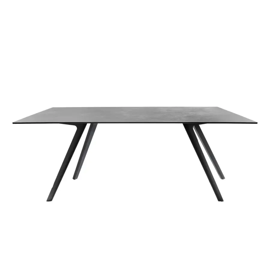 Elegant Potocco Katana indoor table with rectangular HPL top and embossed painted metal legs