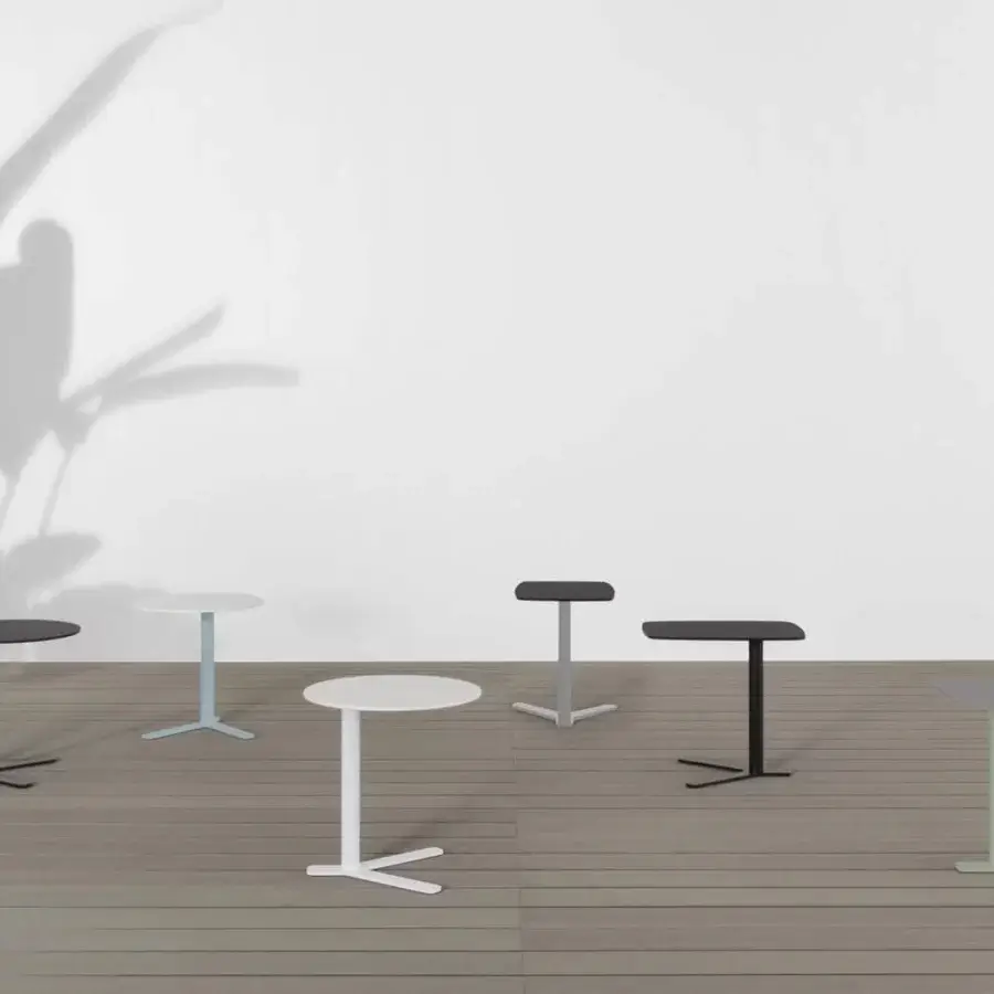 Distinguished Lapalma YO Outdoor side table with a Y-shaped base crafted in polyester Aisi 304 stainless steel and HPL Fenix® with a matte finish