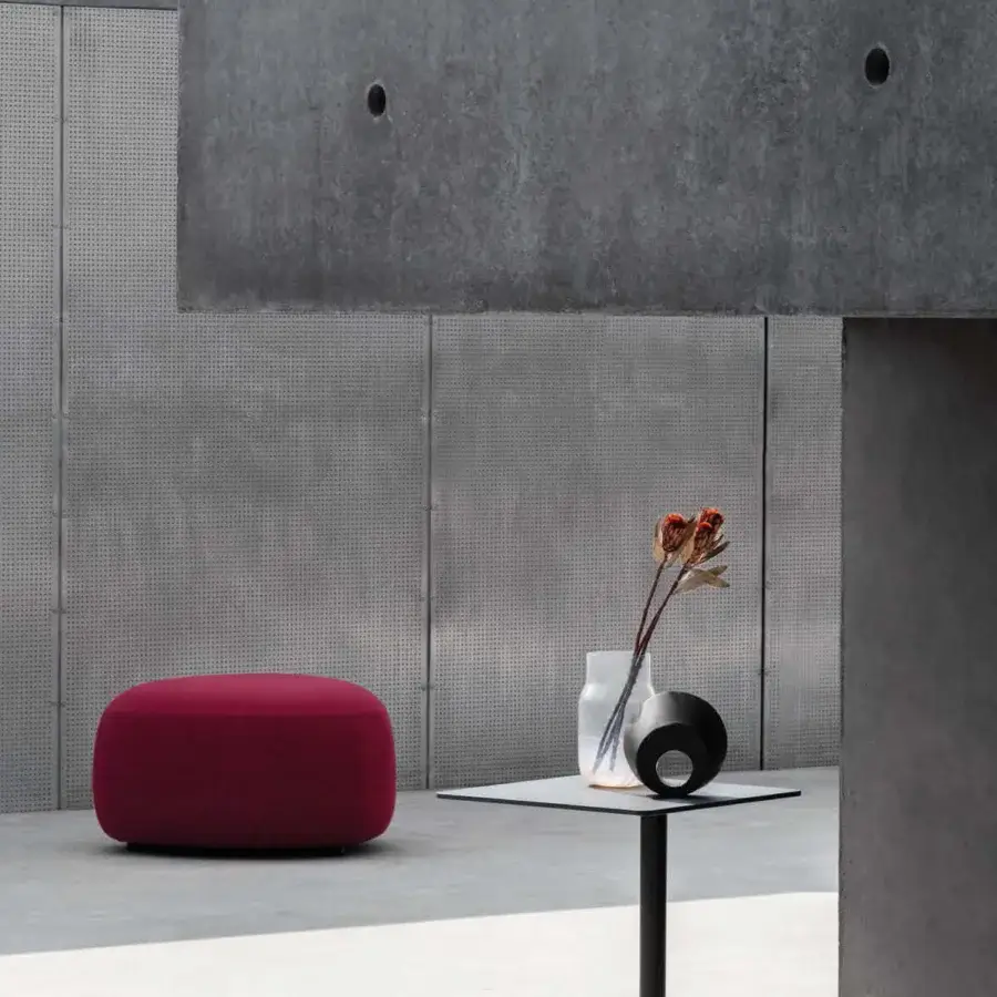 Superior Lapalma YO Outdoor side table with a light grey HPL Fenix® top and matte black powder-coated stainless steel base