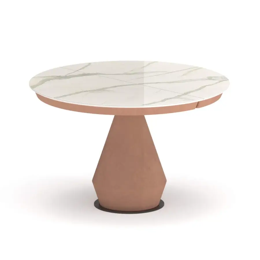 Superior Ozzio Italia Lycos extendable table with white and light green faux marble top and muted terracotta painted metal base
