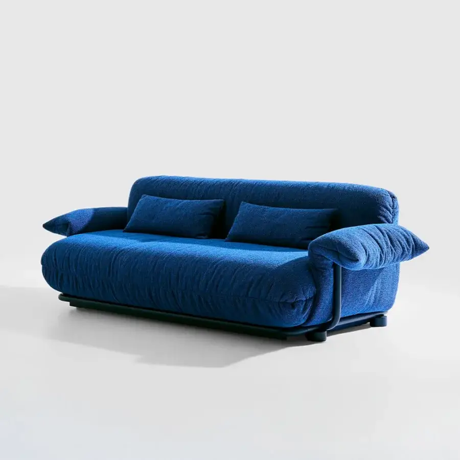 Elegant Bolzan Letti Mate sofabed with vibrant blue textile and soft matte finish includes coordinating cushions