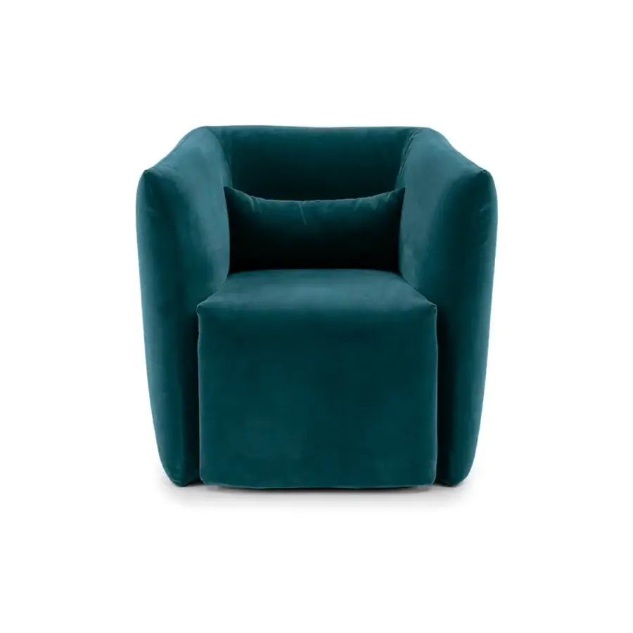 Lavish Bolzan Letti Jill lounge chair upholstered in plush teal textile exhibiting seamless, rounded volumes