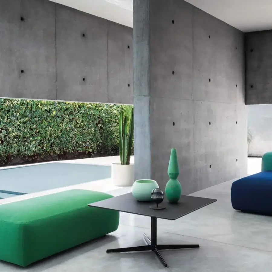 Exceptional Lapalma Outdoor Auki coffee table with a square HPL Fenix top and powder-coated polyester aluminum base in black