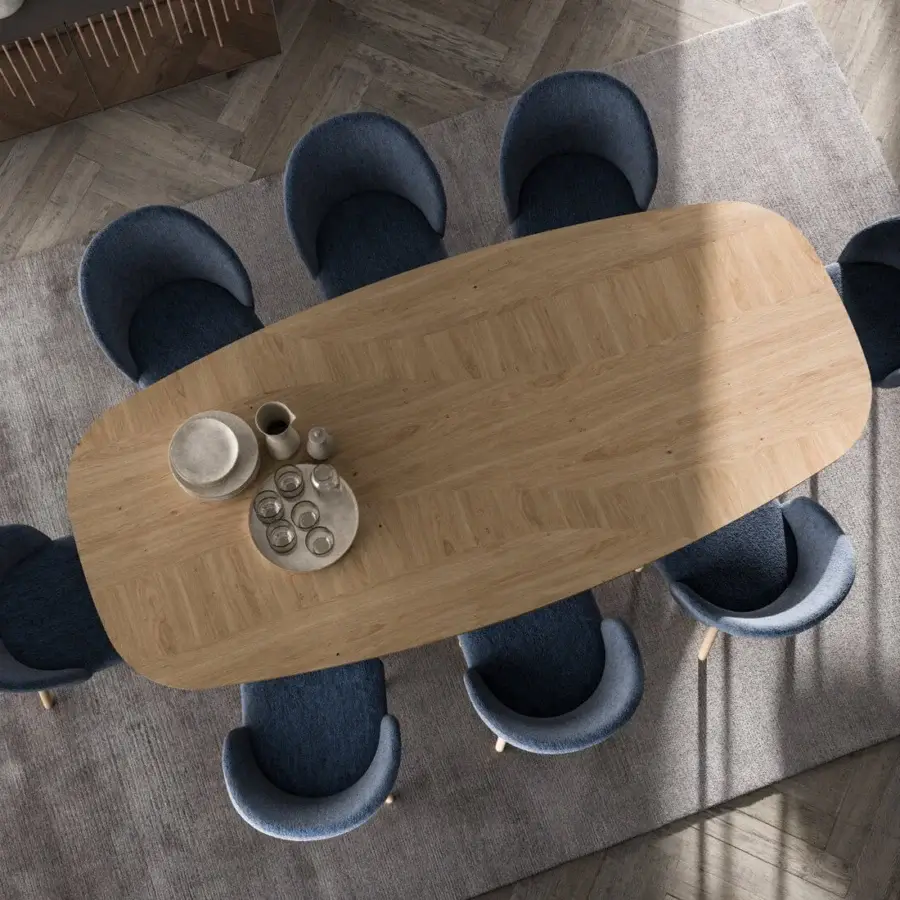 Distinguished Ozzio Italia Random table with light brown wood top and metal tube base in matte finish