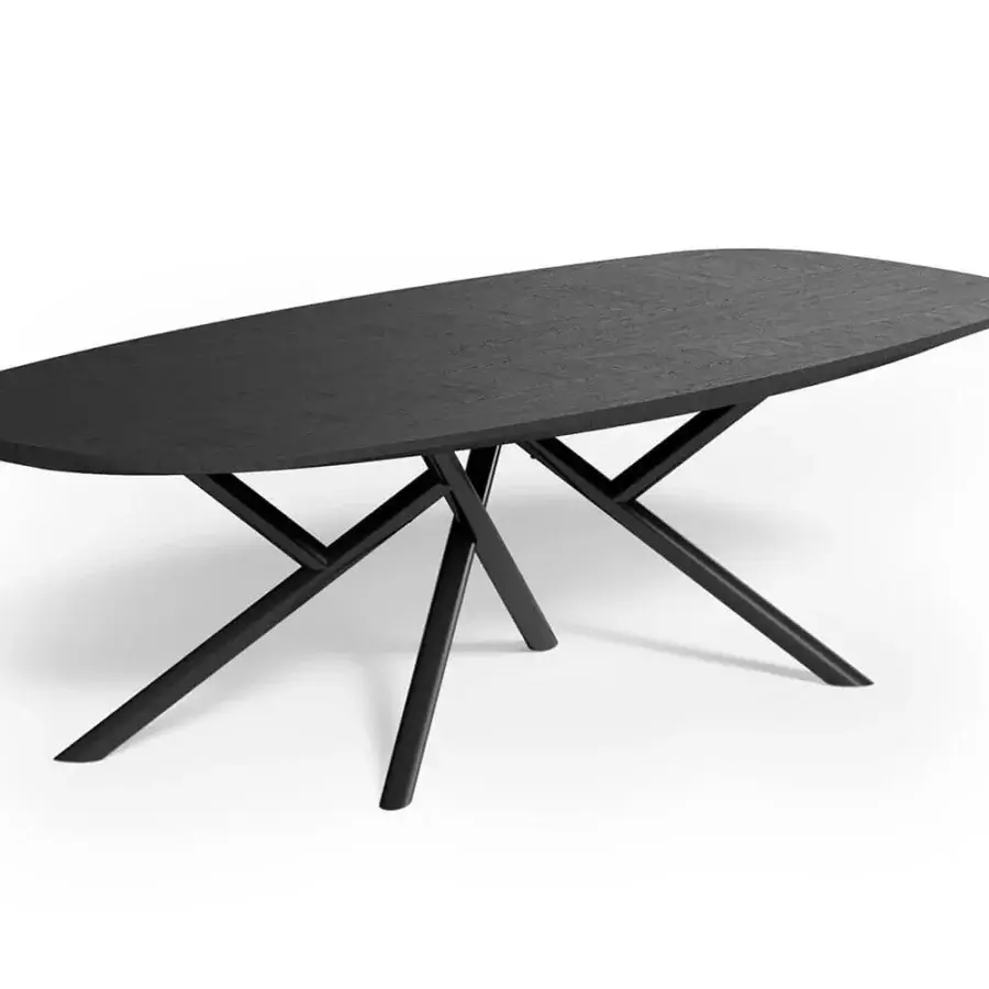 Captivating Ozzio Italia Random table with uniformly black finish and oval top crafted with a metal tube base and adjustable feet