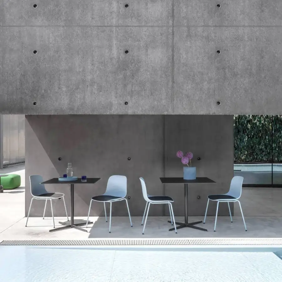 Elegant Lapalma Auki Outdoor bistrot table with square HPL top and powder-coated polyester aluminum base in dark matte finish