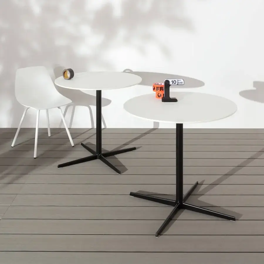 Distinguished Lapalma Auki Outdoor bistrot table with matte white HPL top and matte black powder-coated pedestal base