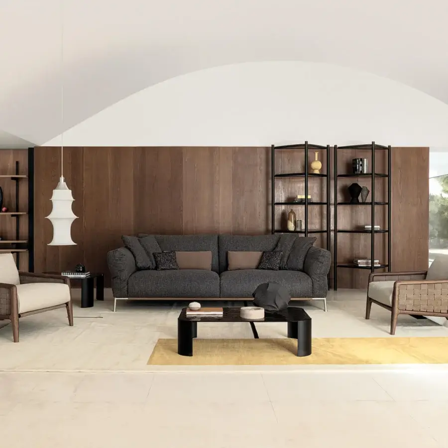 Superior Cierre1972 Chapeau sofa upholstered in textured dark gray textile with curved back and rounded armrests