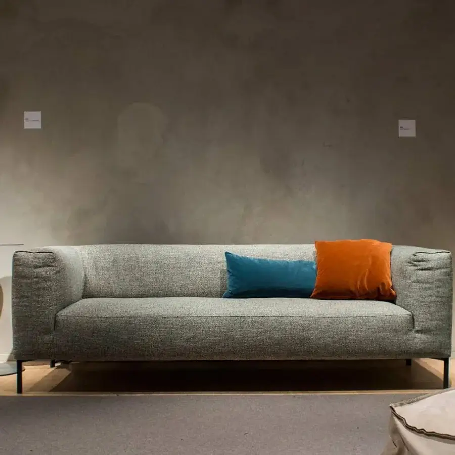 Distinctive Verzelloni Fold sofa with light gray textile upholstery and black metal legs crafted in wood and plywood