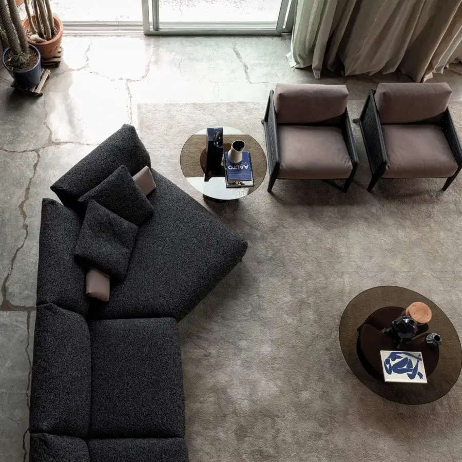 Distinguished Cierre1972 Chapeau sectional upholstered in dark charcoal gray textured textile with matte finish