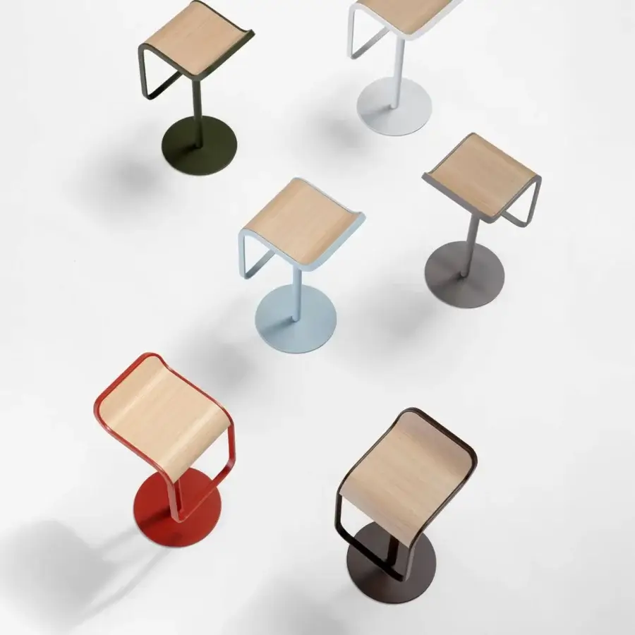 Exceptional Lapalma Lem stool with a swivel seat in light-toned Iroko wood and polyester powder-coated stainless steel Aisi 304 frame