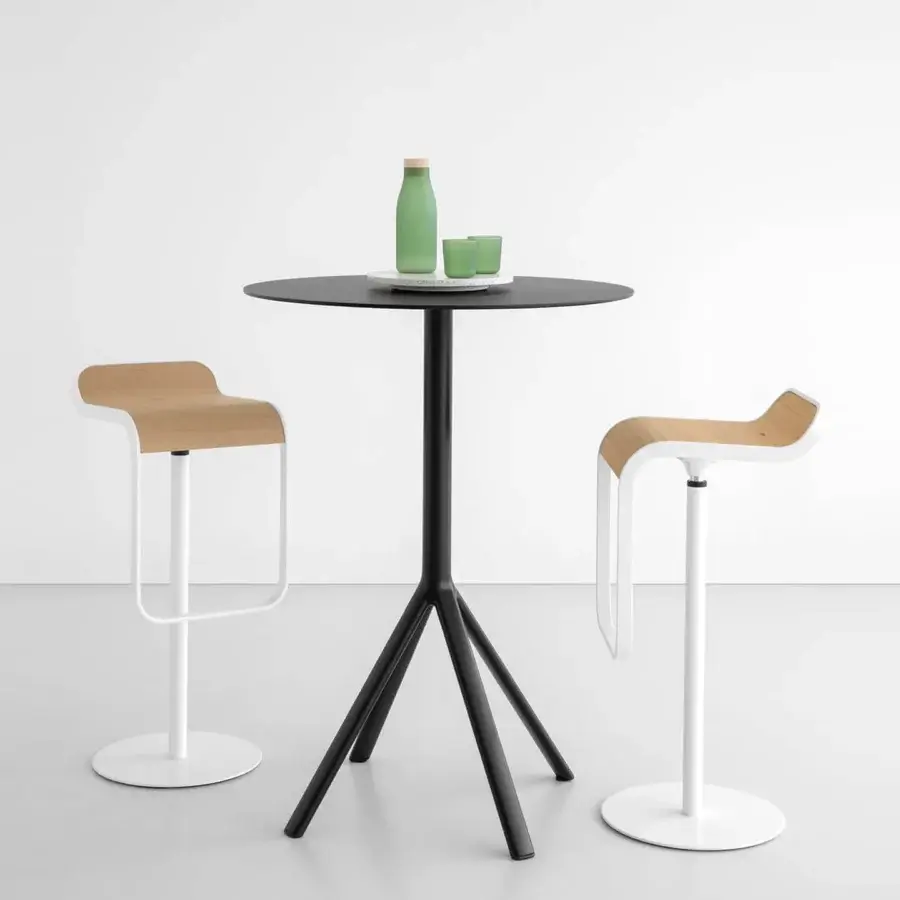 Distinguished Lapalma Lem stool with light-toned Iroko wood and a white polyester powder coated Aisi 304 stainless steel frame