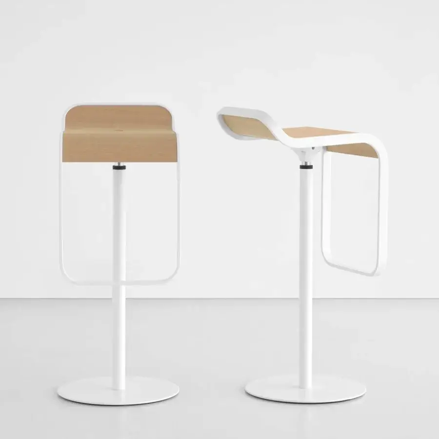 Exceptional Lapalma Lem stool with white powder-coated stainless steel and light-toned Iroko wood seat