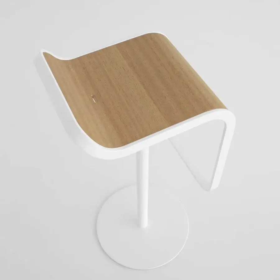 Superior Lapalma Lem stool with rounded Iroko wood seat and white polyester powder-coated stainless steel base