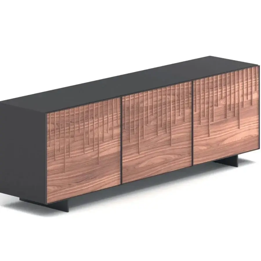 Elegant Ozzio Italia Rain sideboard with lacquered container and wooden slat doors in a dark gray frame