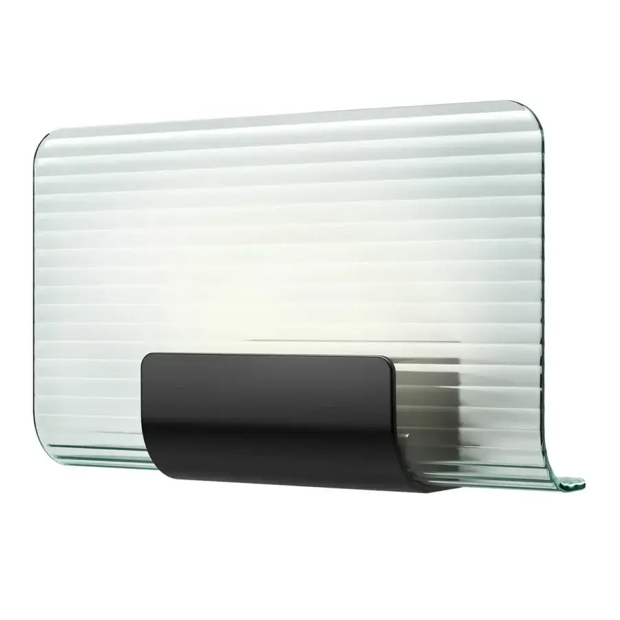 Distinguished Kundalini Nami wall lamp with textured curved glass diffuser and glossy black varnished aluminum structure
