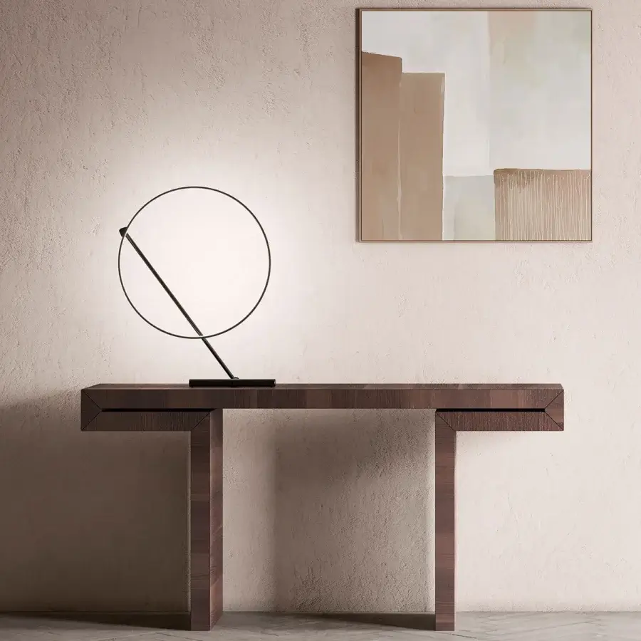 Superior Kundalini Poise table lamp with matt black metallic diffuser and structure offering diffused glow