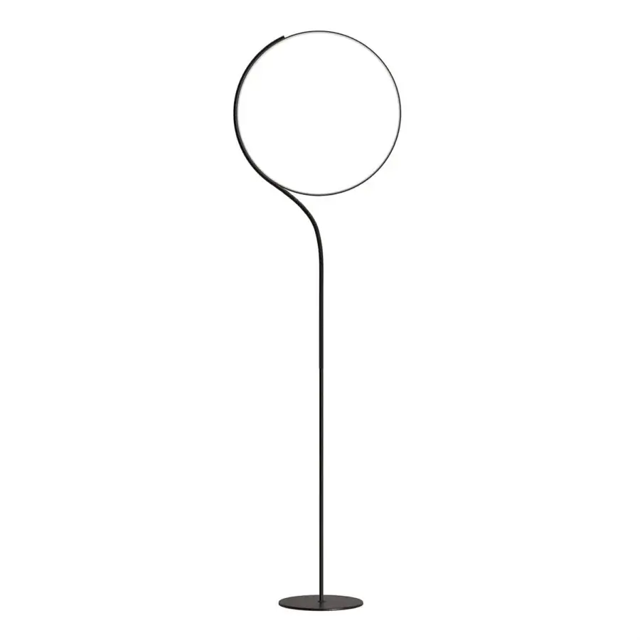 Elegant Kundalini Poise floor lamp with a matt black metallic diffuser and flexible technical fabric tube