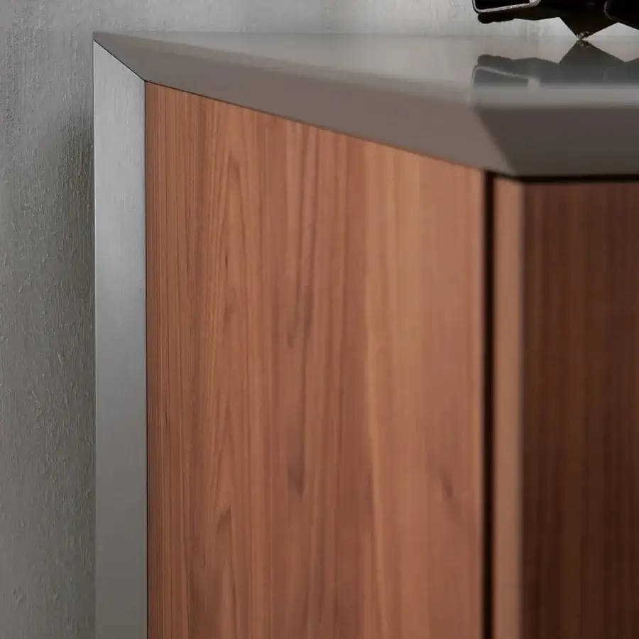 Elegant Ozzio Italia Brera sideboard with lacquered container, natural wood and dark gray trim finish