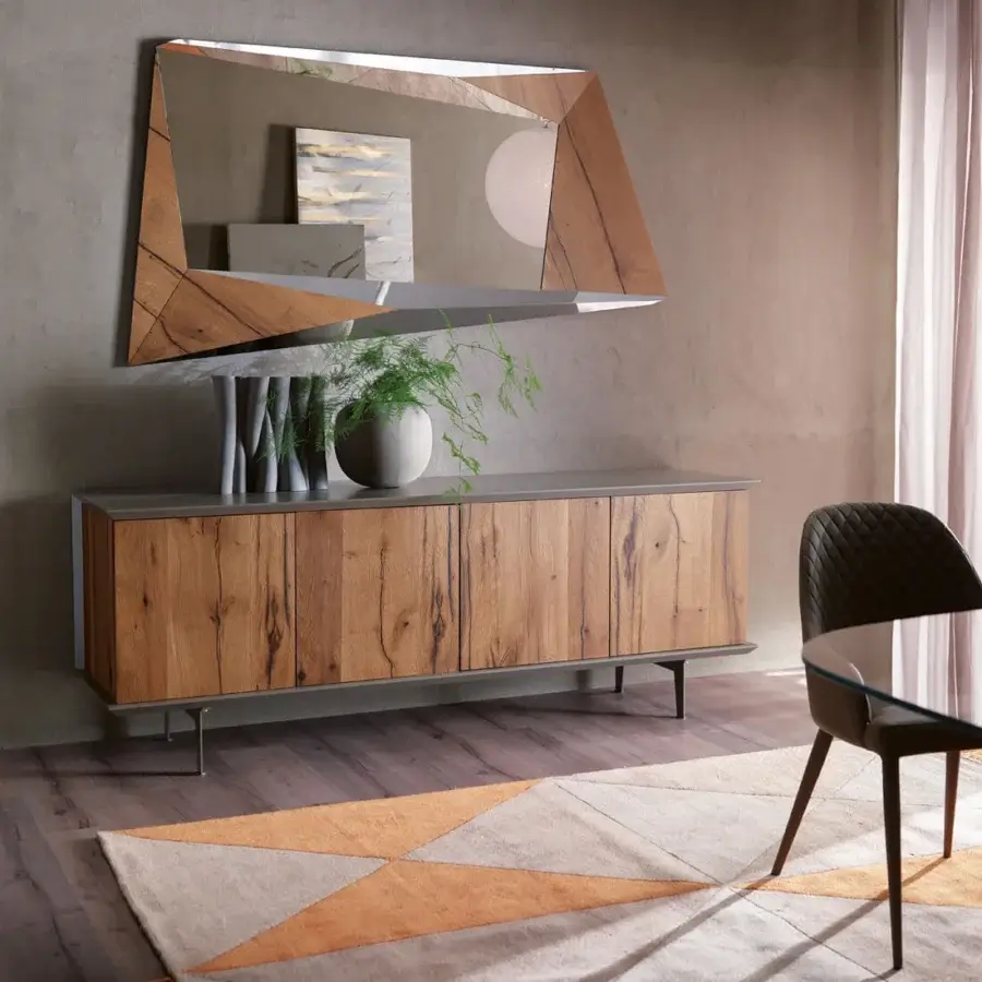 Elegant Ozzio Italia Brera sideboard with lacquered container, natural wood doors and matte medium brown finish