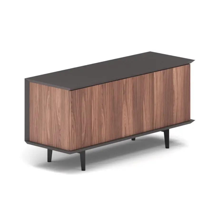 Exceptional Ozzio Italia Brera sideboard built in natural wood with lacquered container and painted metal feet in a medium-toned finish