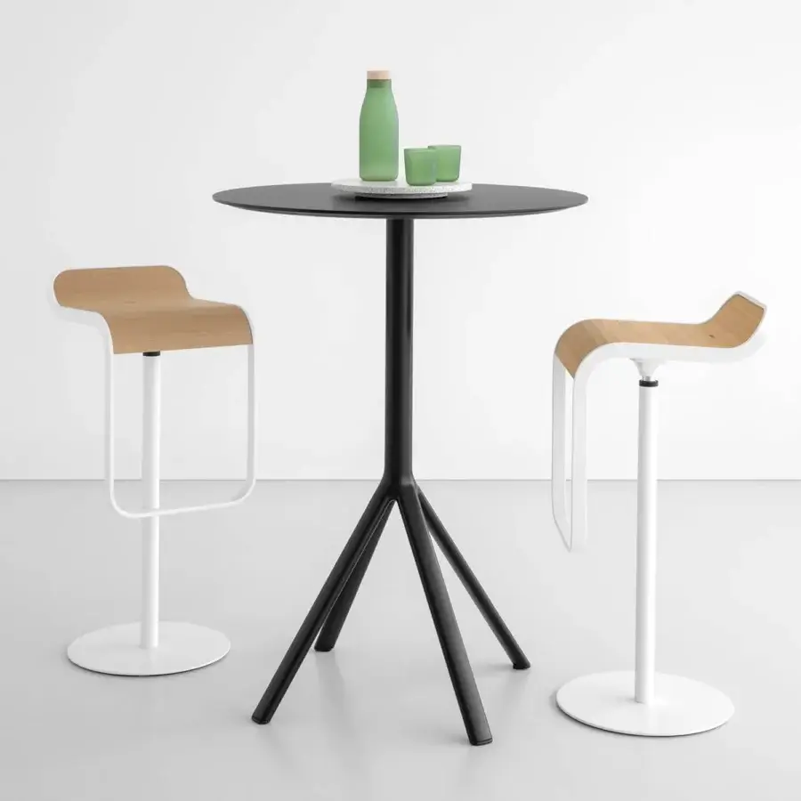 Exceptional Lapalma Fork bar table with round black HPL laminate and slender black powder-coated aluminum legs crafted with branch-inspired design