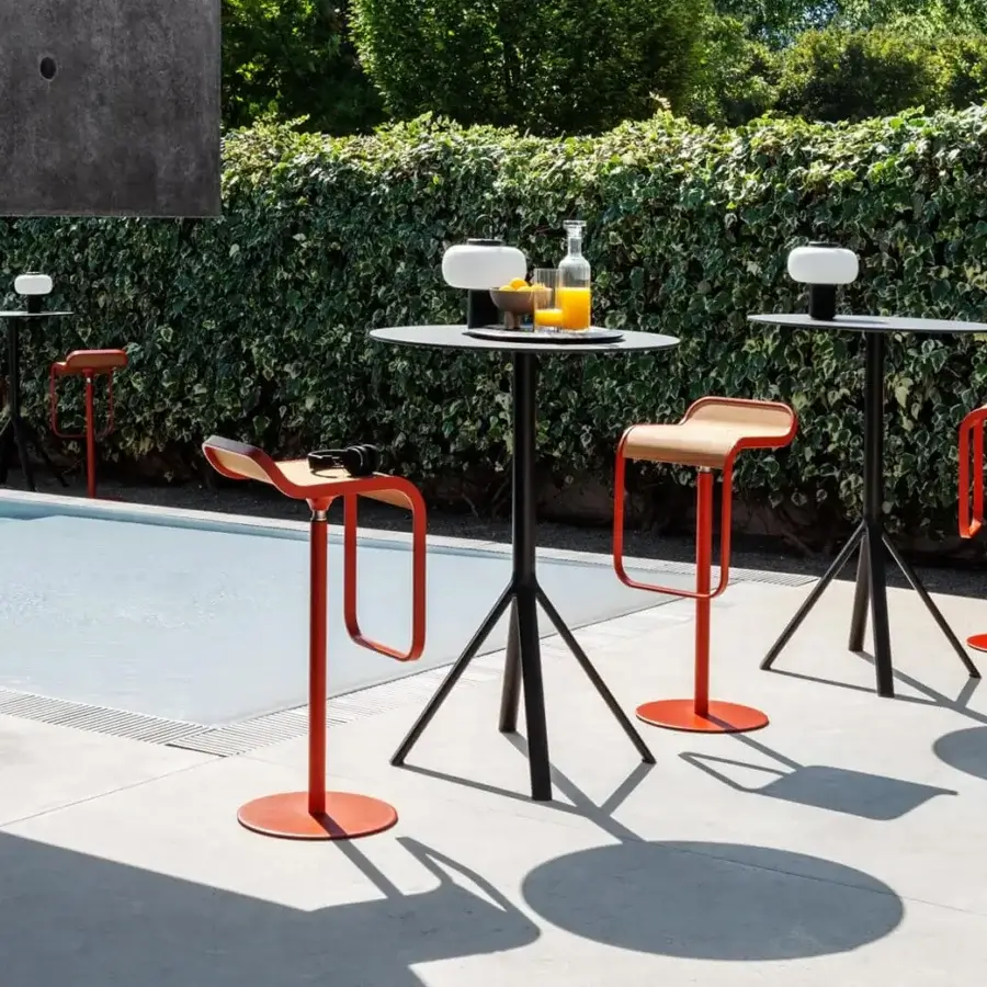 Distinguished Lapalma Fork bar table with dark HPL laminate top and slender aluminum drawn tube base in matte black finish