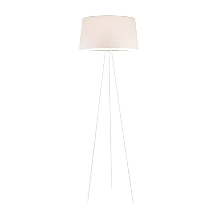 Elegant Kundalini Tripod floor lamp with cream fire-resistant fabric and white painted premium metal structure