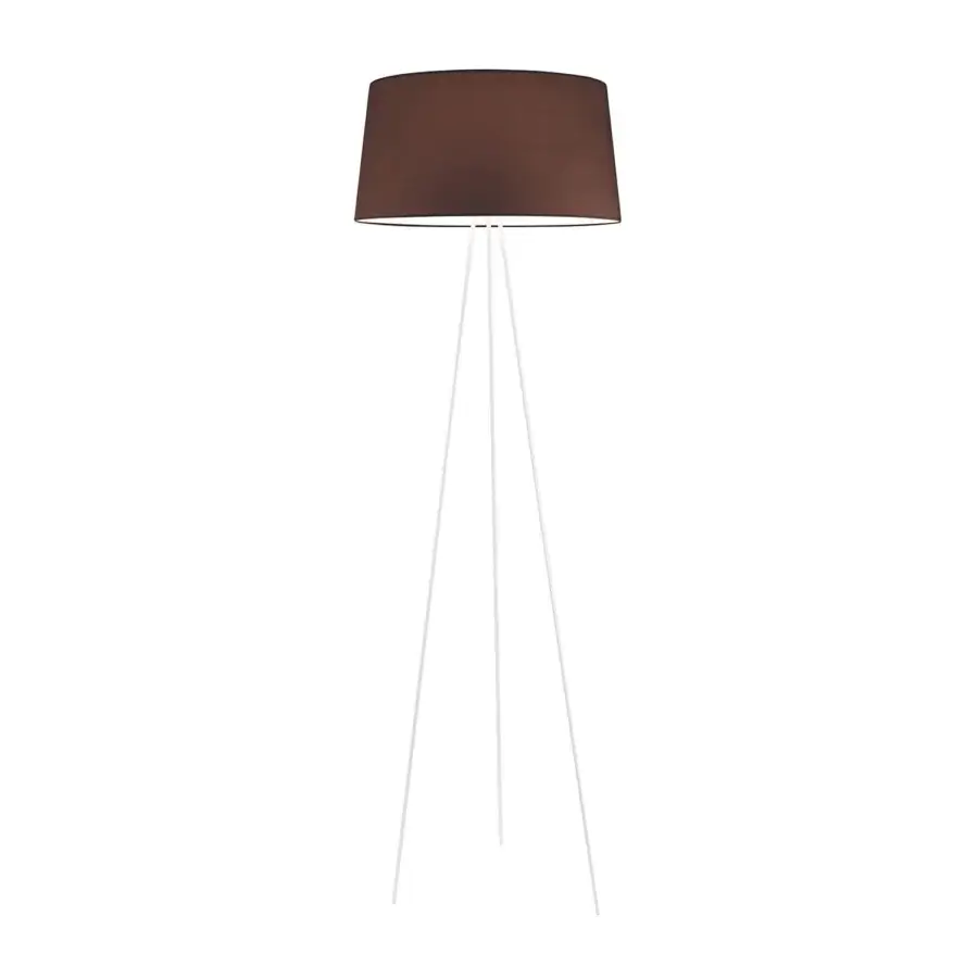 Distinguished Kundalini Tripod floor lamp with white painted premium metal and dark brown fire-resistant fabric shade