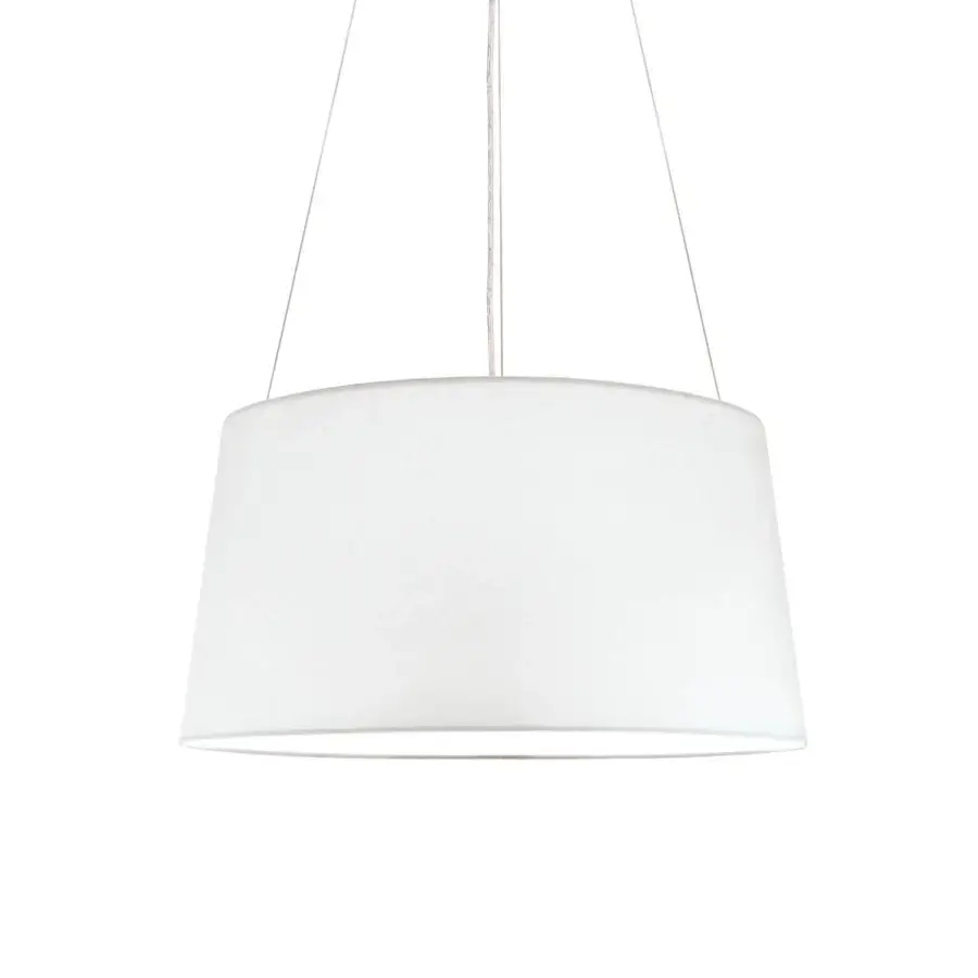 Elegant Kundalini Tripod suspension lamp in white fire-resistant fabric with a painted premium metal structure