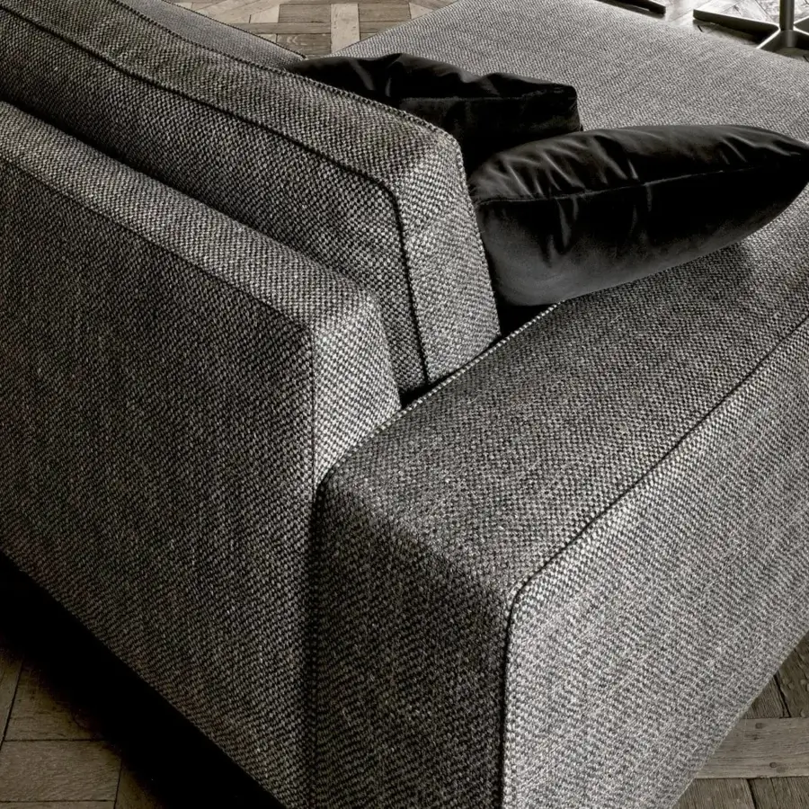 Exceptional Verzelloni Irving sectional with woven medium-toned textile and bronzed painted aluminum cast feet