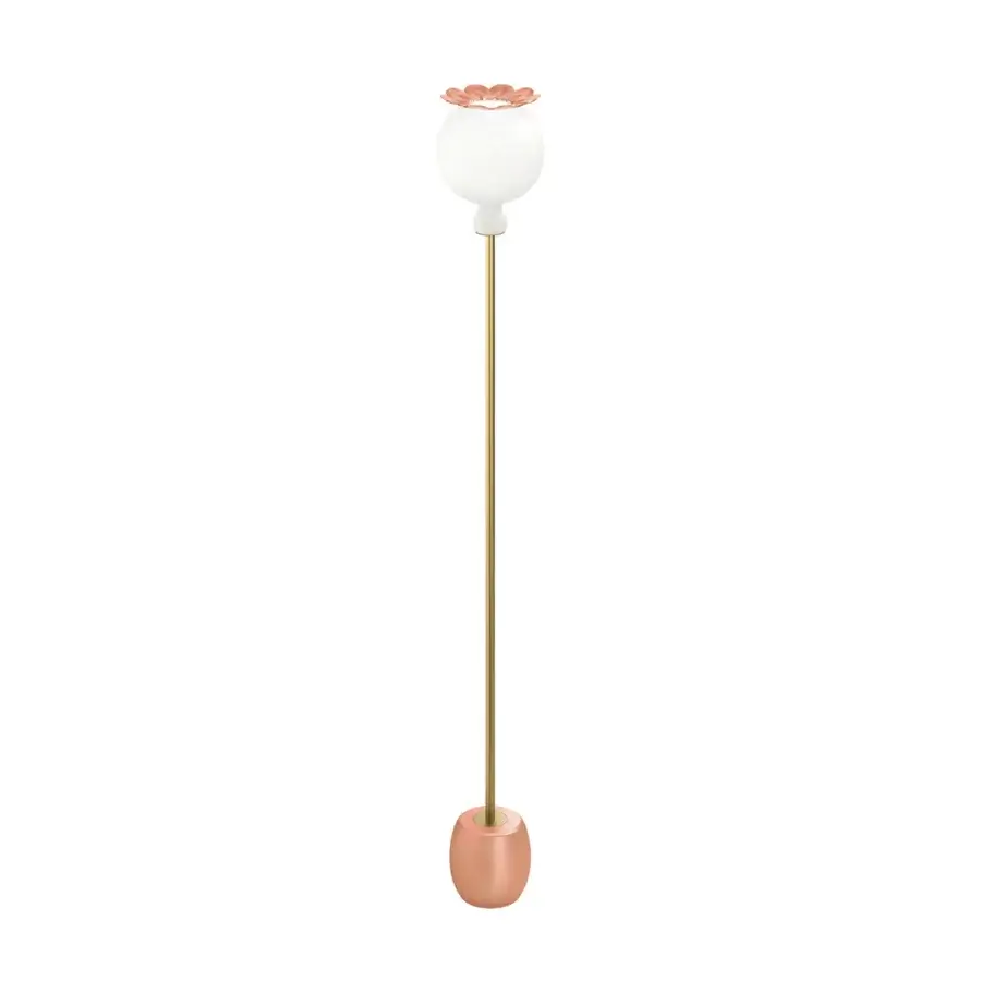 Exceptional Kundalini Opyo floor lamp with a gold metallic coated structure and coral flower-like detail in mouth blown glass