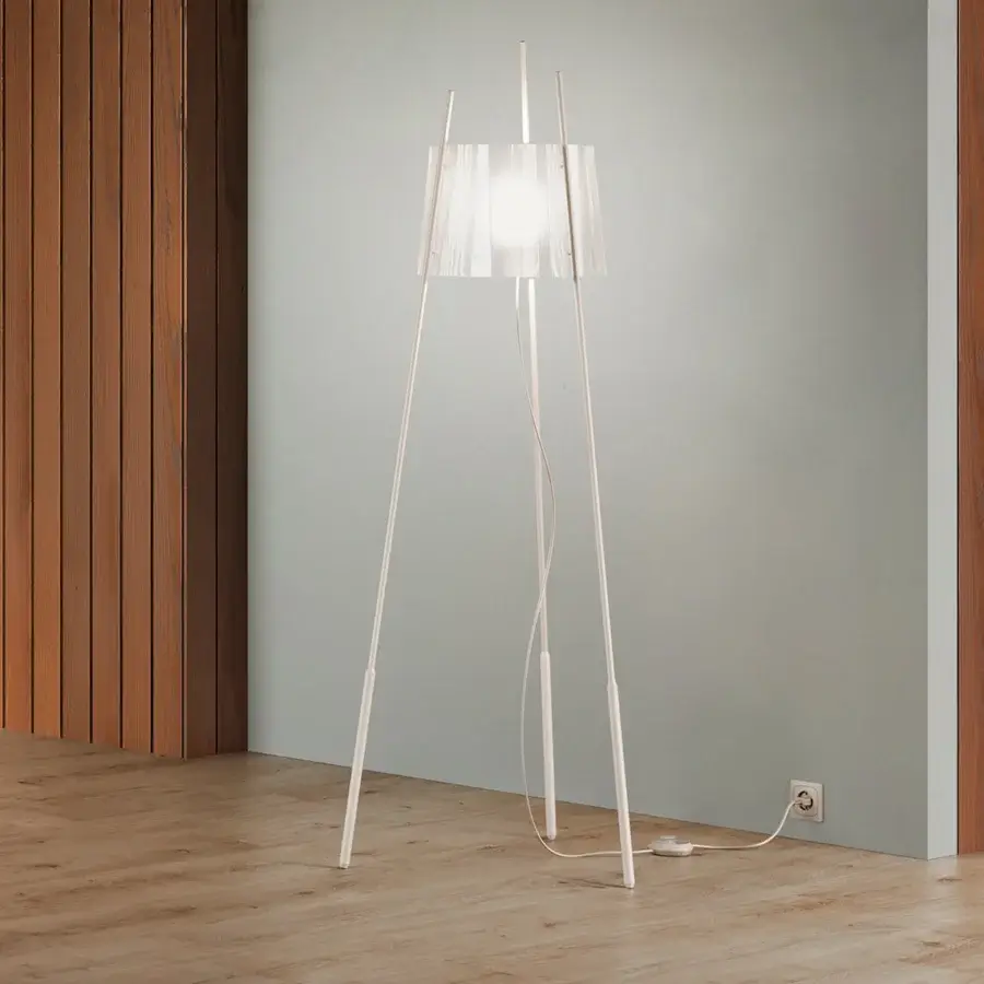 Exceptional Kundalini Tyla floor lamp with slender silhouette and sandblasted mouth-blown glass diffuser in a light matte finish