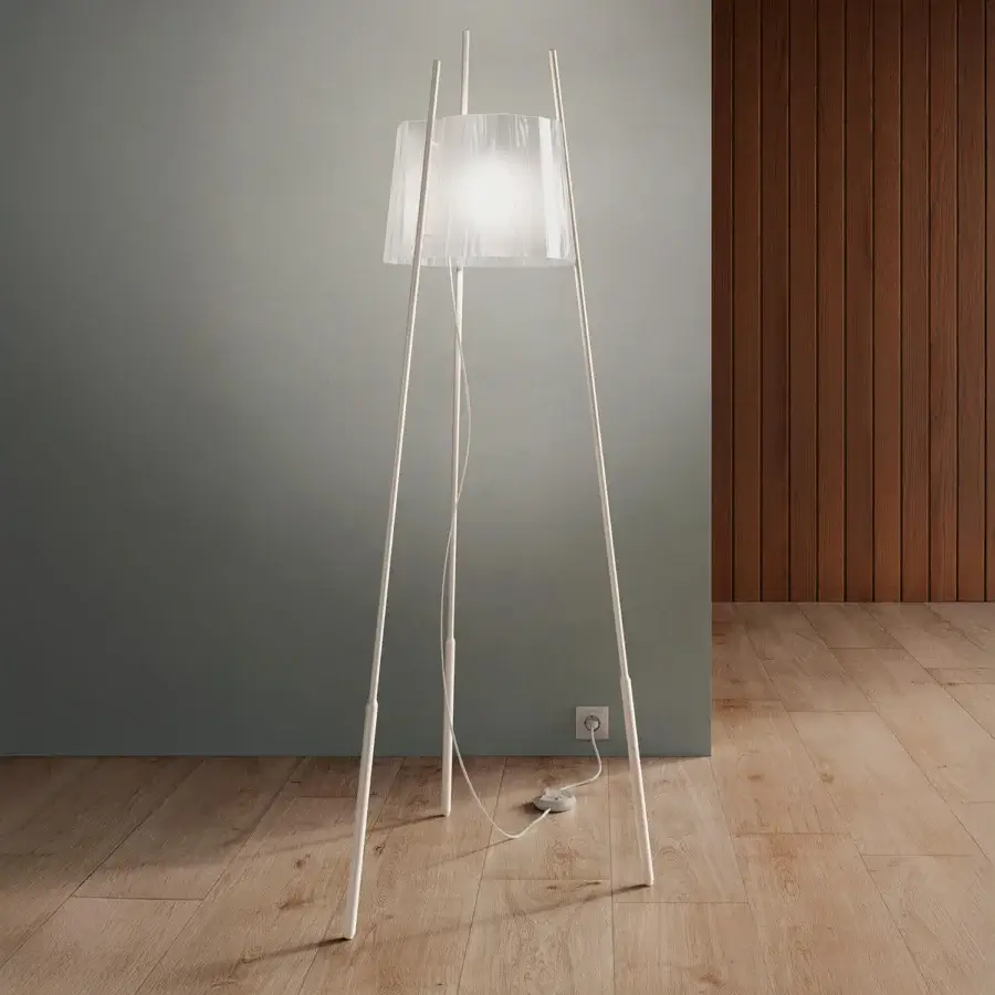 Superior Kundalini Tyla floor lamp with sandblasted mouth-blown glass and a matte light-finished metallic structure