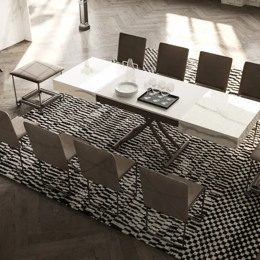 Distinguished Ozzio Italia Cubix convertible ottoman with light gray textile and quilted finish revealing internal padded seats with castors