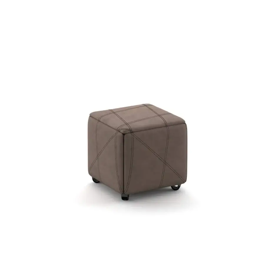 Distinguished Ozzio Italia Cubix convertible ottoman in muted brown textile with elegant double stitching creating a modern grid pattern
