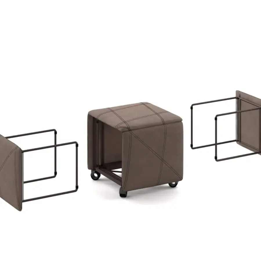 Superior Ozzio Italia Cubix convertible ottoman in muted brown textile with double stitching and dark metal frames