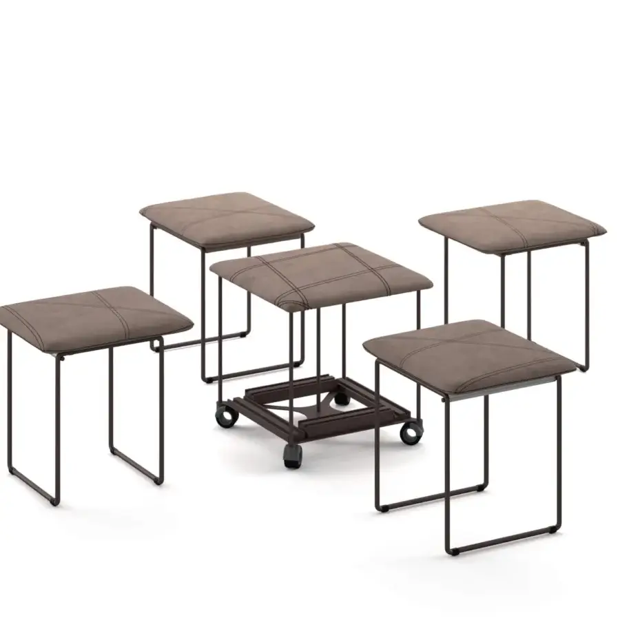Innovative Ozzio Italia Cubix convertible ottoman in light brown textile with dark metal frame and padded backrests