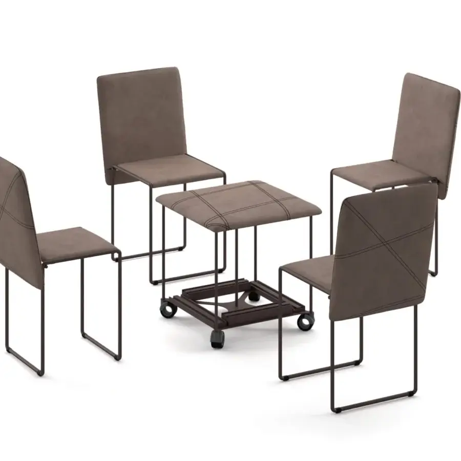 Exceptional Ozzio Italia Cubix convertible ottoman in brown upholstery with a dark metal frame and mobile base