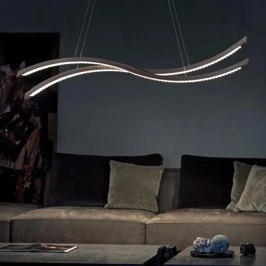 Distinguished Masiero Libe Linear Suspension Lamp with galvanized metal and chromed details exhibiting a modern aesthetic with opaque crystal lozenges