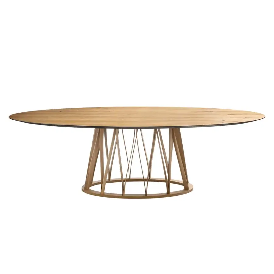 Distinguished Miniforms Acco table crafted with a light brown wooden top and unique light-colored wooden strut base