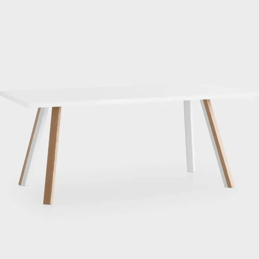 Sophisticated Lapalma Ori table with a matte white HPL Fenix® top and legs crafted in bent metal and solid ash wood