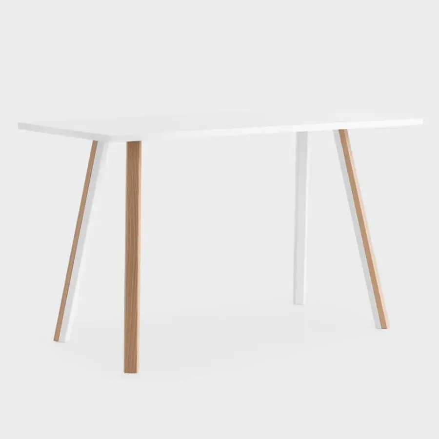 Elegant Lapalma Ori table with a rectangular HPL Fenix® top and slanted legs crafted in bent metal and solid ash wood with a matte finish